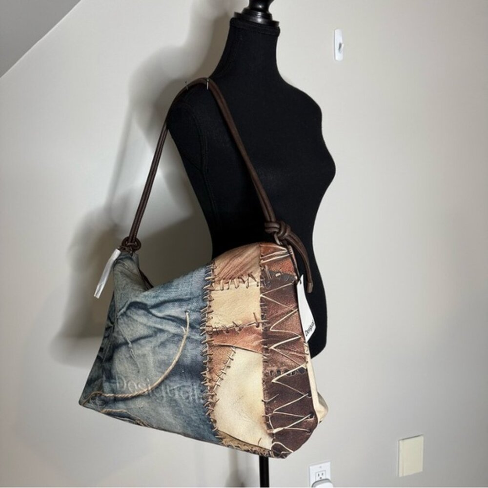 DESIGUAL New Camouflage Leiria Oversized Large Shoulder Bag Canvas Denim Print - Picture 6 of 11